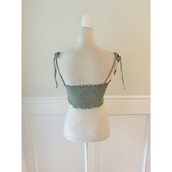 Forever 21 Green Smocked Tie-Strap Crop Top M - Picture 3 of 4
